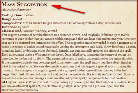 dnd mass suggestion|mass suggestion spell 5e.